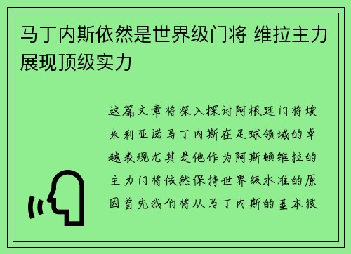 马丁内斯依然是世界级门将 维拉主力展现顶级实力 马丁内斯依然是世界级门将 维拉主力展现顶级实力